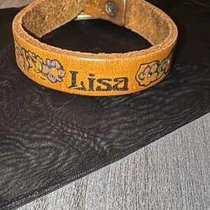 Vintage 1970’s Brown Leather Bracelet with Floral Design- “Lisa”